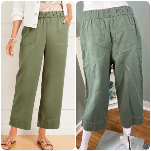 Talbots Pants - Talbots Pull On Wide Leg Crop Cotton Linen Sage Green Cropped Pants M Petite